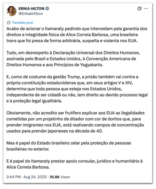 Brasileira trans é presa de forma violenta pela imigração dos EUA