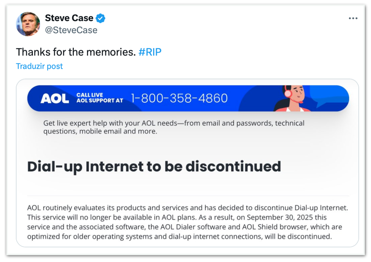 AOL encerra serviço de internet discada após mais de 30 anos
