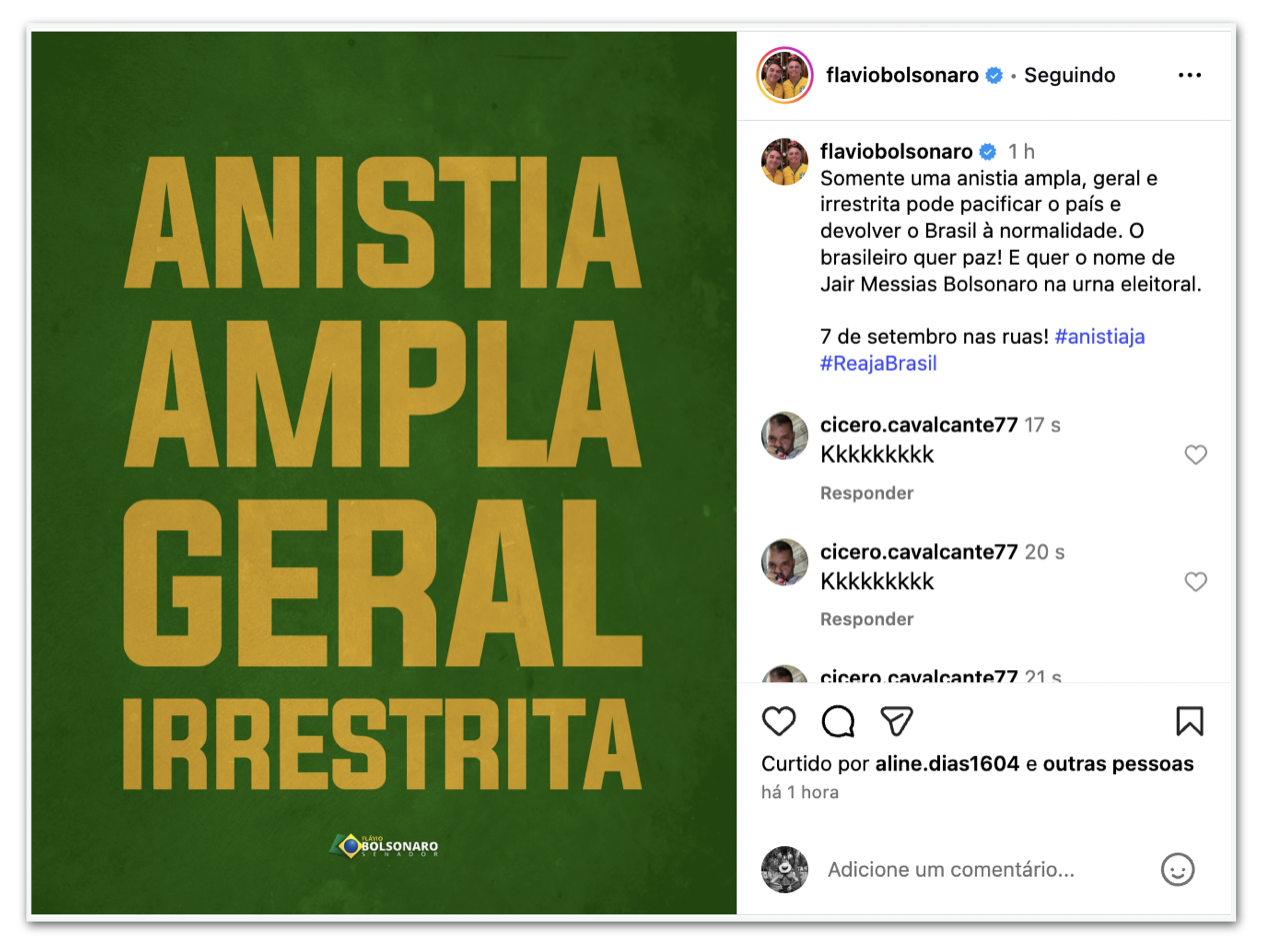 Bolsonaristas convocam ato pela anistia em 7 de Setembro
