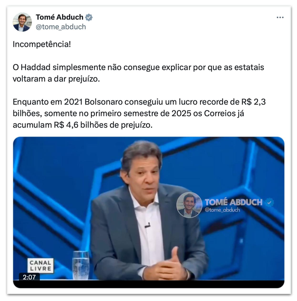 Oposição ironiza Haddad por explicação sobre prejuízo dos Correios