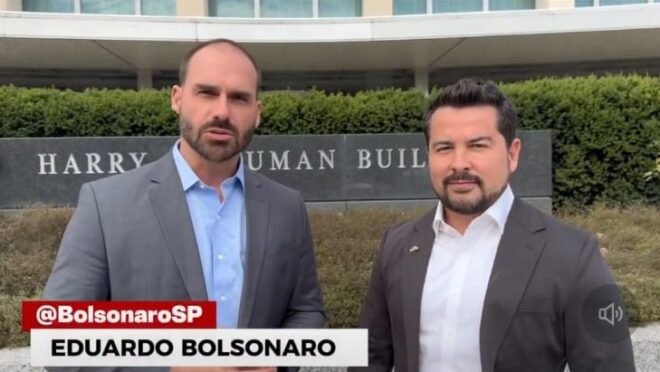 Eduardo Bolsonaro e Paulo Figueiredo são recebidos pelo governo americano antes de reunião oficial do Brasil