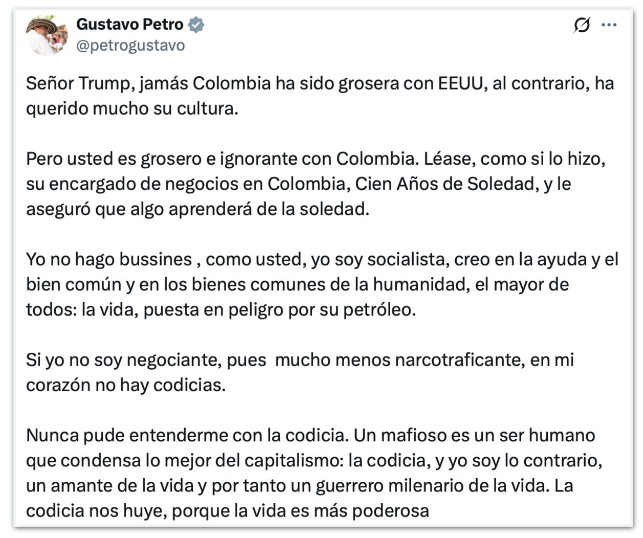 Petro responde à acusação de Trump e o chama de ignorante