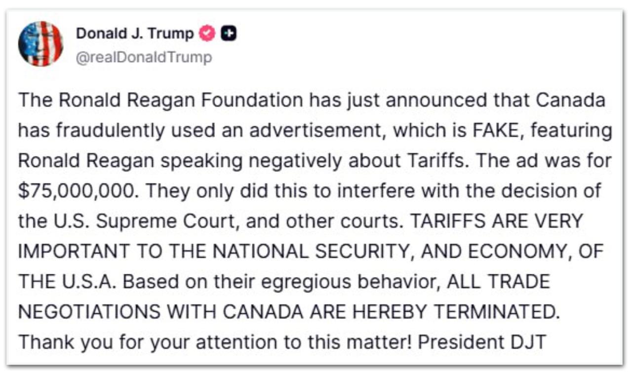 Premiê do Canadá pede desculpas a Trump por propaganda contra tarifas