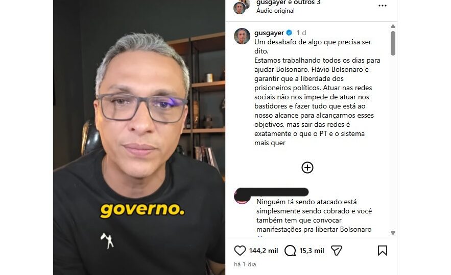 “O que a esquerda mais quer é que a direita pare de falar nas redes sociais”, afirma Gayer